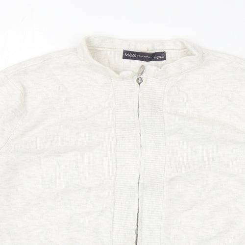 Marks and Spencer Womens Grey Round Neck Viscose Full Zip Jumper Size M