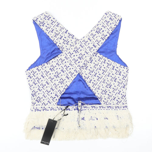 Drole de copine Womens Blue Geometric Polyester Basic Blouse Size S V-Neck