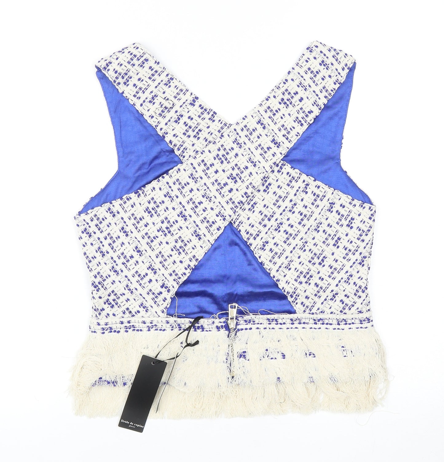 Drole de copine Womens Blue Geometric Polyester Basic Blouse Size S V-Neck