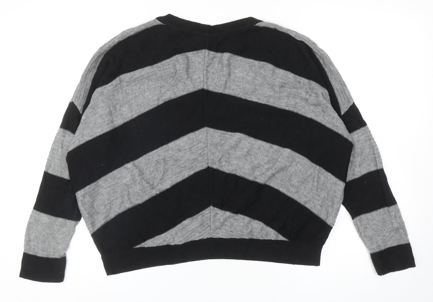 Splendid Womens Black V-Neck Striped Nylon Pullover Jumper Size M