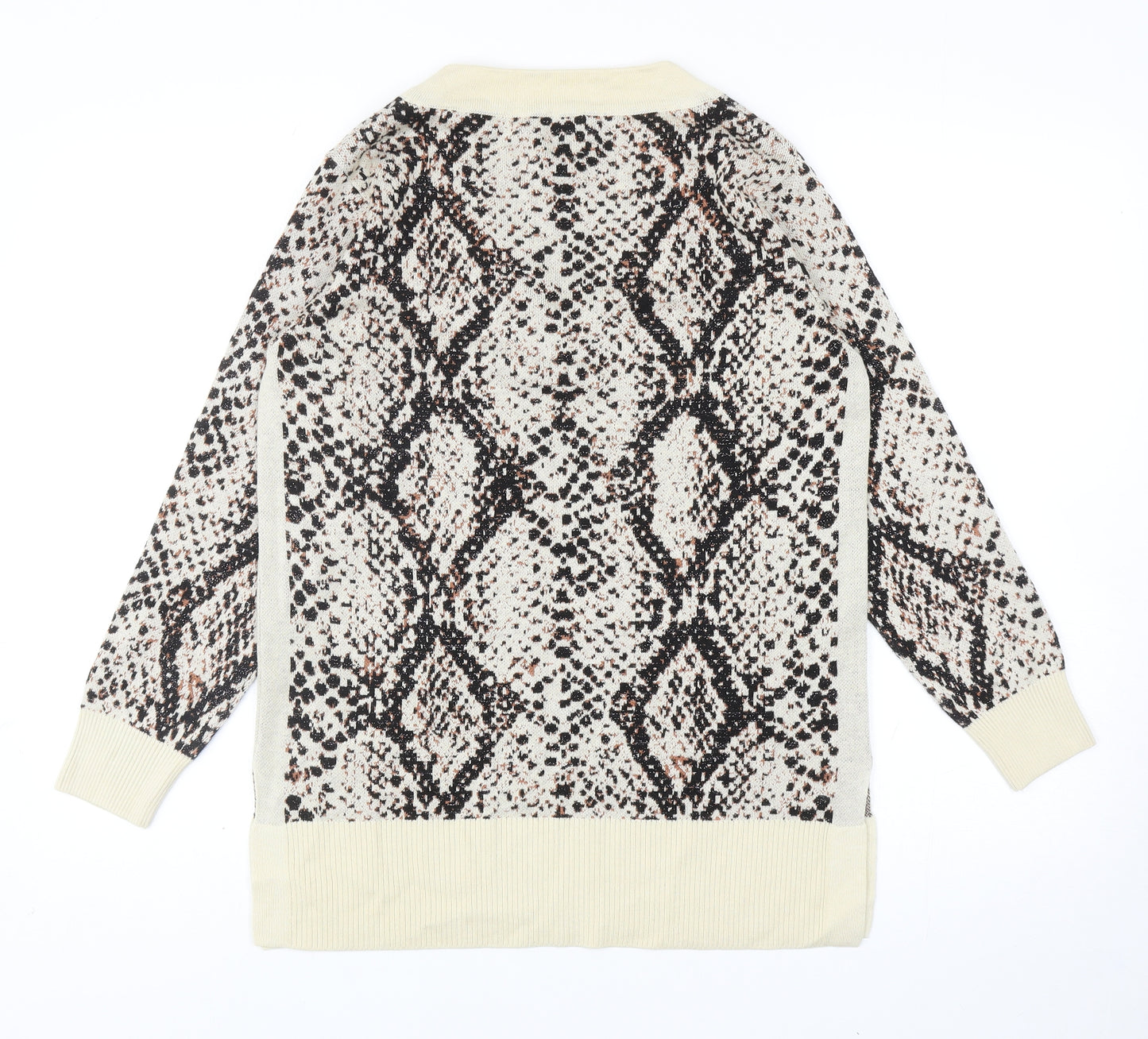 River Island Womens Beige V-Neck Animal Print Viscose Pullover Jumper Size 6 - Snakeskin Pattern