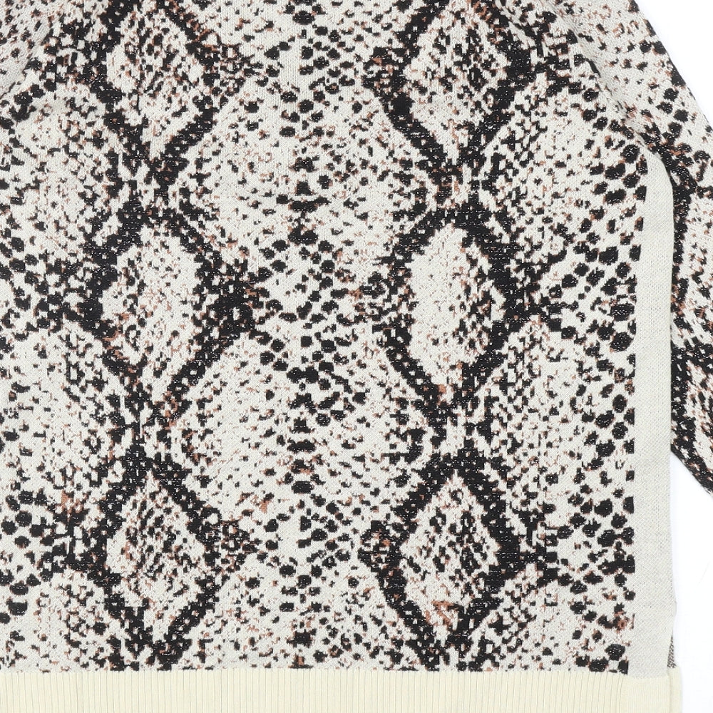 River Island Womens Beige V-Neck Animal Print Viscose Pullover Jumper Size 6 - Snakeskin Pattern