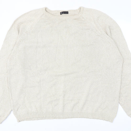 BHS Womens Beige Round Neck Cotton Pullover Jumper Size 2XL