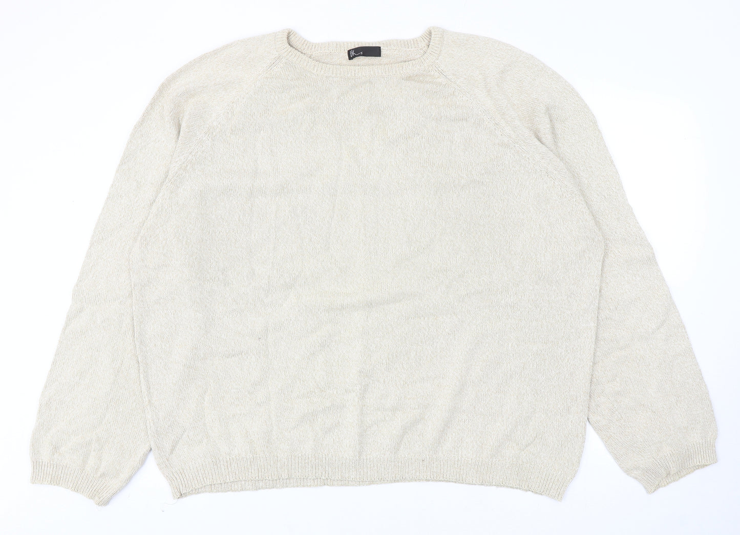 BHS Womens Beige Round Neck Cotton Pullover Jumper Size 2XL