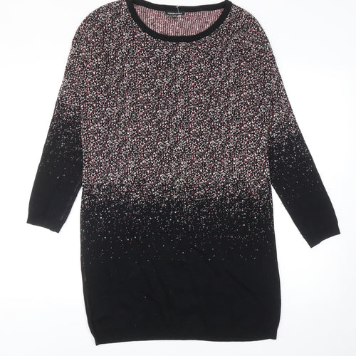 Warehouse Womens Black Geometric Cotton Jumper Dress Size 8 Round Neck Pullover