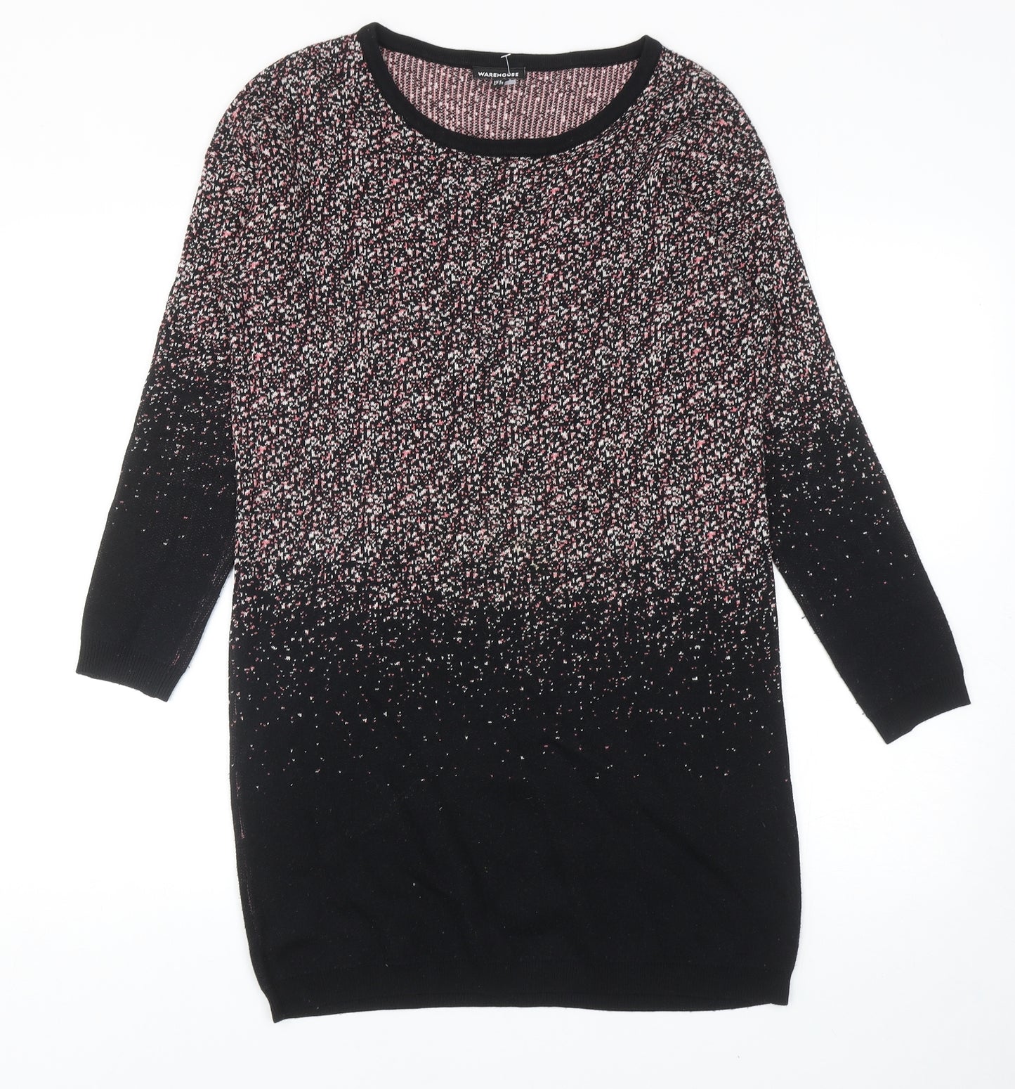 Warehouse Womens Black Geometric Cotton Jumper Dress Size 8 Round Neck Pullover