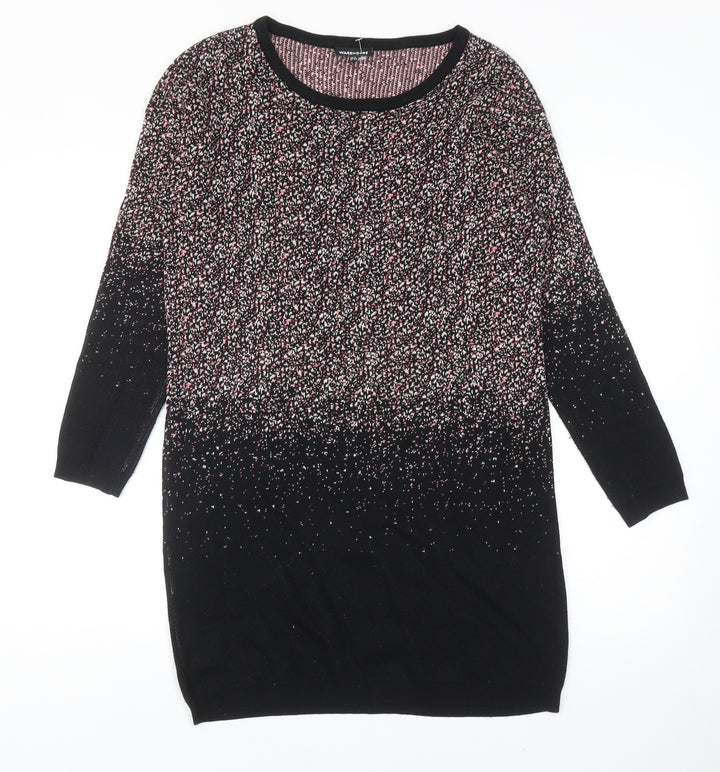 Warehouse Womens Black Geometric Cotton Jumper Dress Size 8 Round Neck Pullover