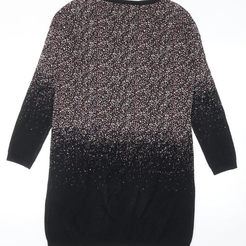 Warehouse Womens Black Geometric Cotton Jumper Dress Size 8 Round Neck Pullover