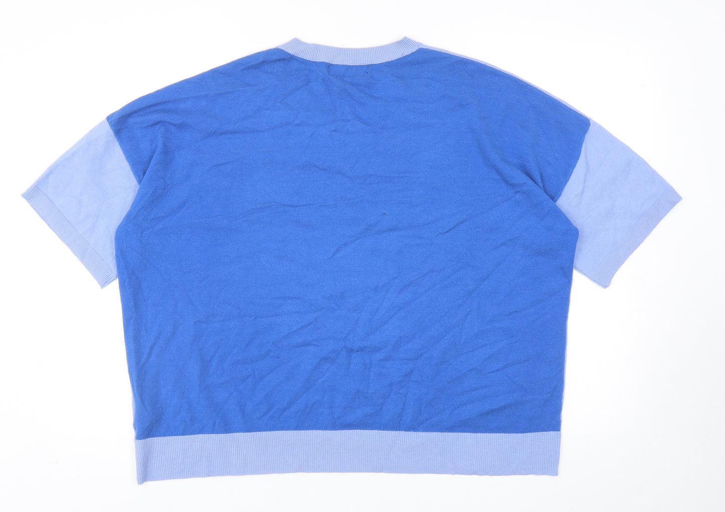 Marks and Spencer Womens Blue V-Neck Viscose Pullover Jumper Size 18 - Colourblock