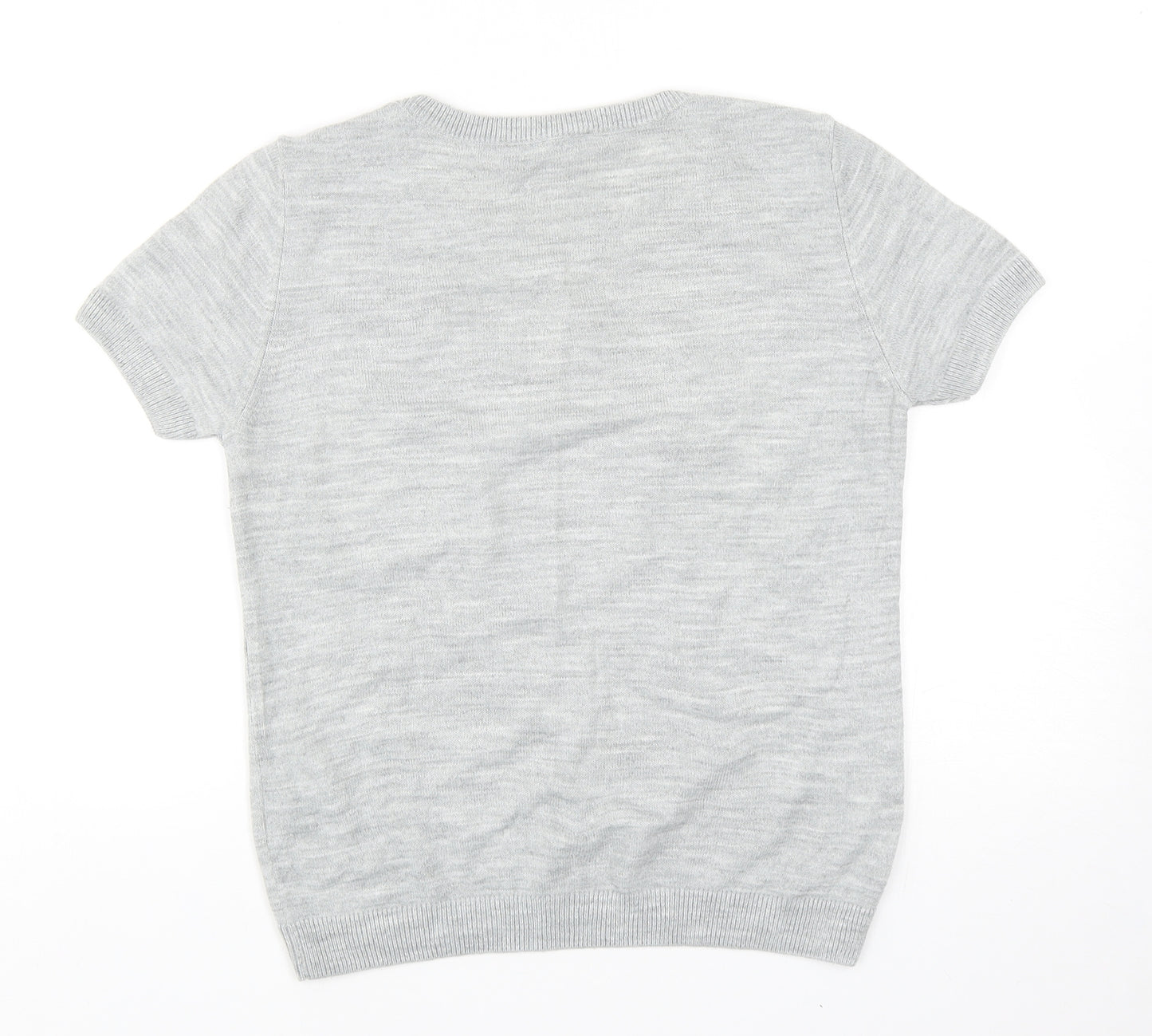 Marks and Spencer Womens Grey Acrylic Basic T-Shirt Size 8 Round Neck - Flower Bead Detail