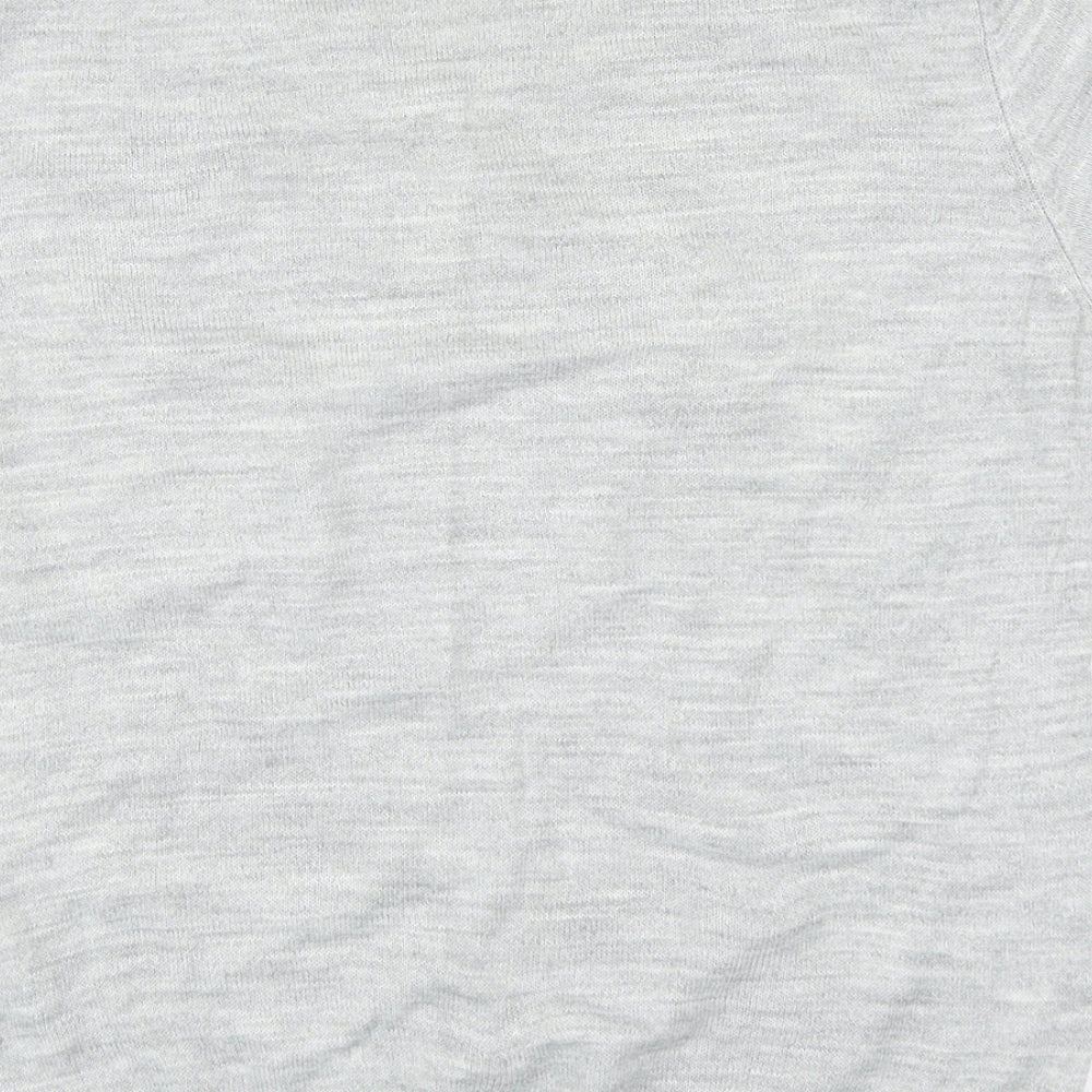 Marks and Spencer Womens Grey Acrylic Basic T-Shirt Size 8 Round Neck - Flower Bead Detail