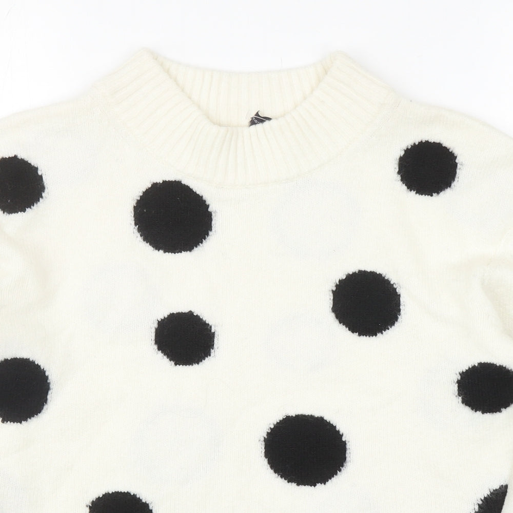 Marks and Spencer Womens Ivory Mock Neck Polka Dot Acrylic Pullover Jumper Size XS