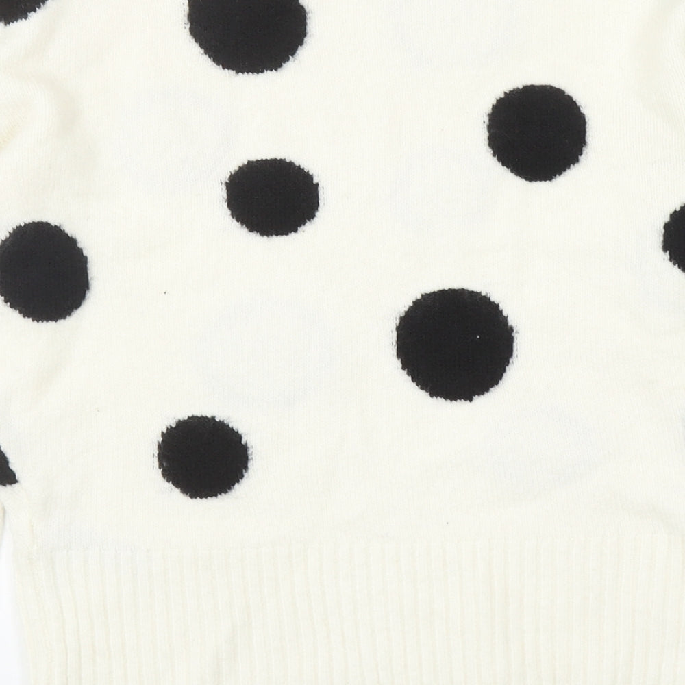 Marks and Spencer Womens Ivory Mock Neck Polka Dot Acrylic Pullover Jumper Size XS