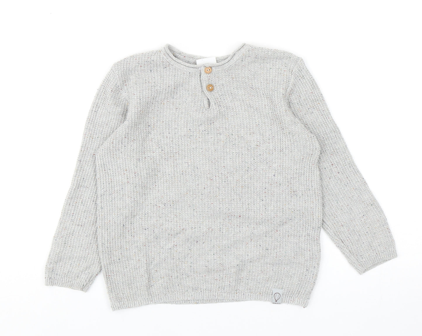Zara Boys Grey Round Neck Acrylic Pullover Jumper Size 4-5 Years Button