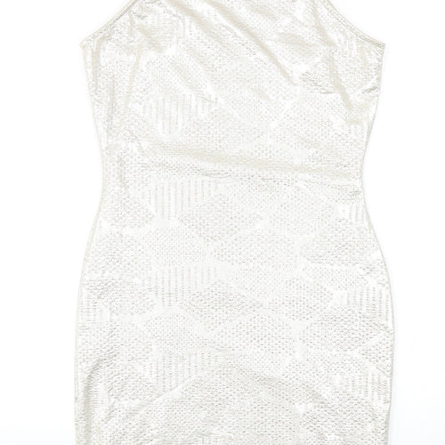 River Island Womens Gold Geometric Polyester Bodycon Size 8 Round Neck Pullover