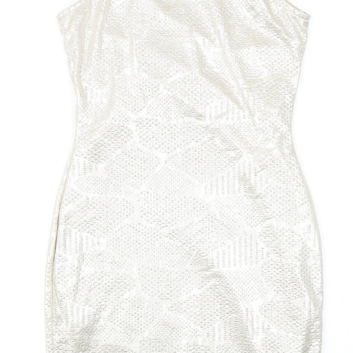 River Island Womens Gold Geometric Polyester Bodycon Size 8 Round Neck Pullover