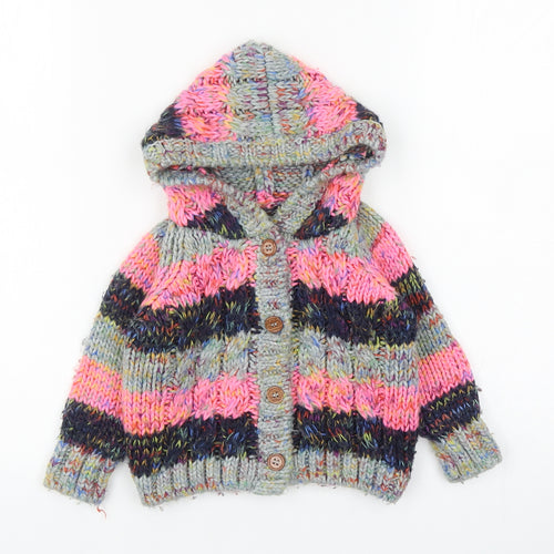 NEXT Girls Multicoloured Striped Acrylic Cardigan Jumper Size 9-12 Months Button