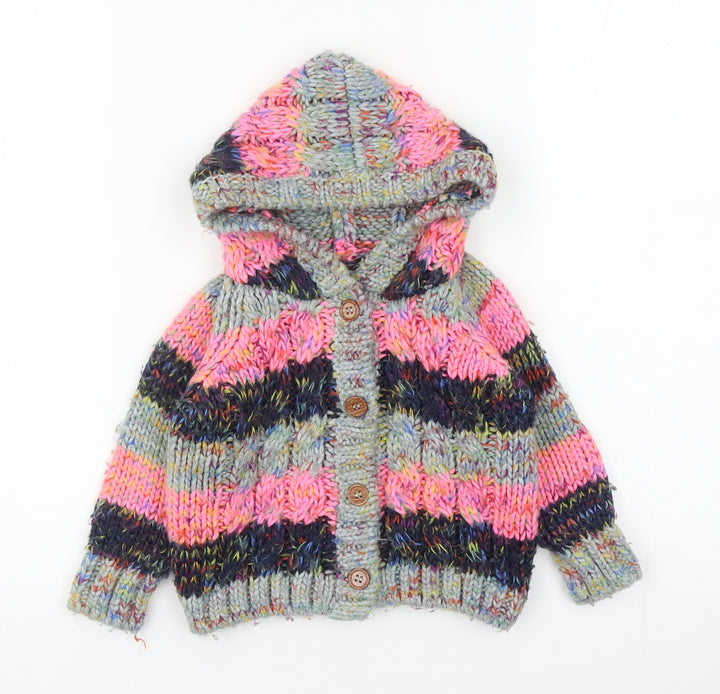 NEXT Girls Multicoloured Striped Acrylic Cardigan Jumper Size 9-12 Months Button