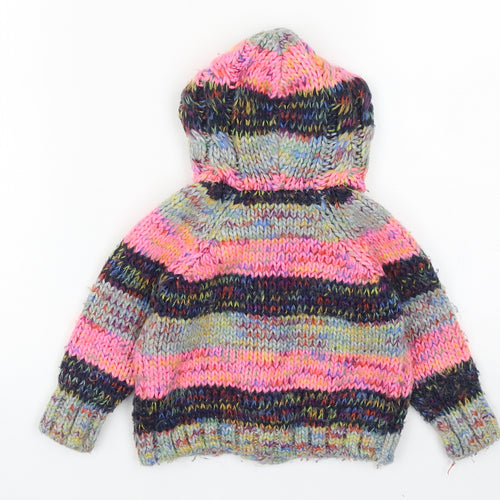 NEXT Girls Multicoloured Striped Acrylic Cardigan Jumper Size 9-12 Months Button