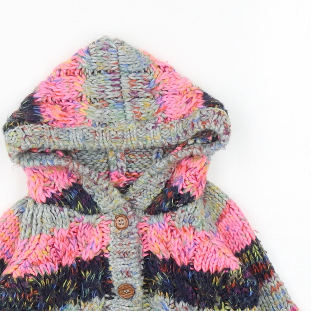 NEXT Girls Multicoloured Striped Acrylic Cardigan Jumper Size 9-12 Months Button