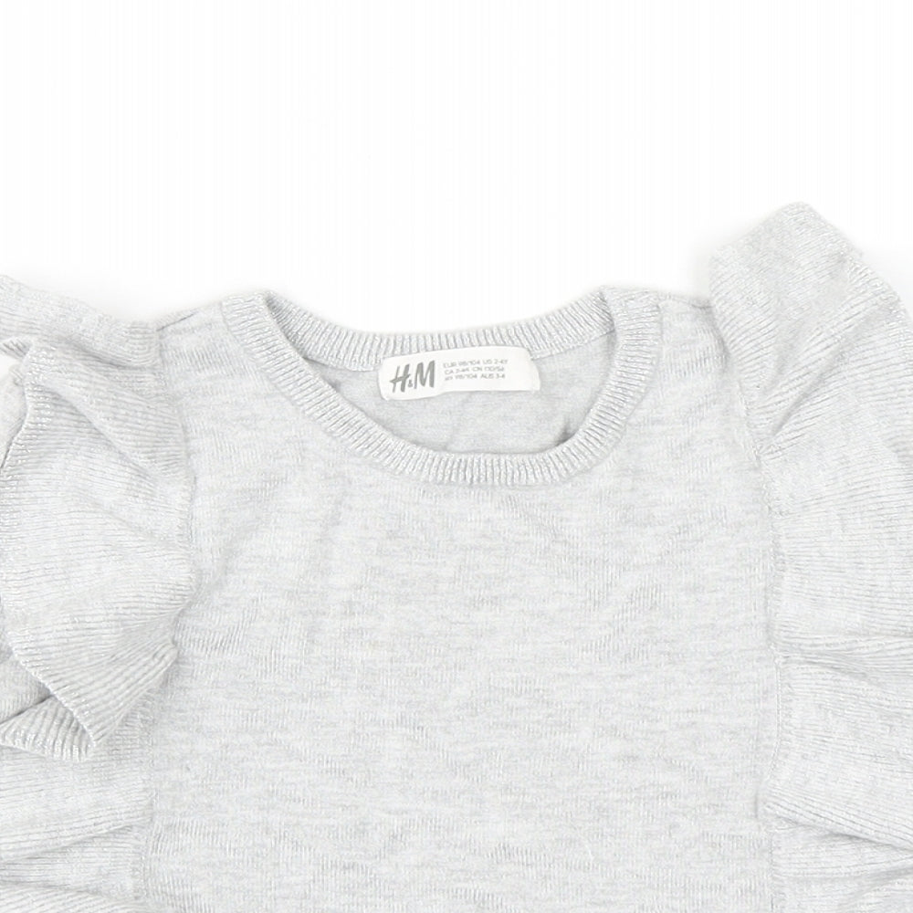 H&M Girls Grey Round Neck Viscose Pullover Jumper Size 3-4 Years Pullover