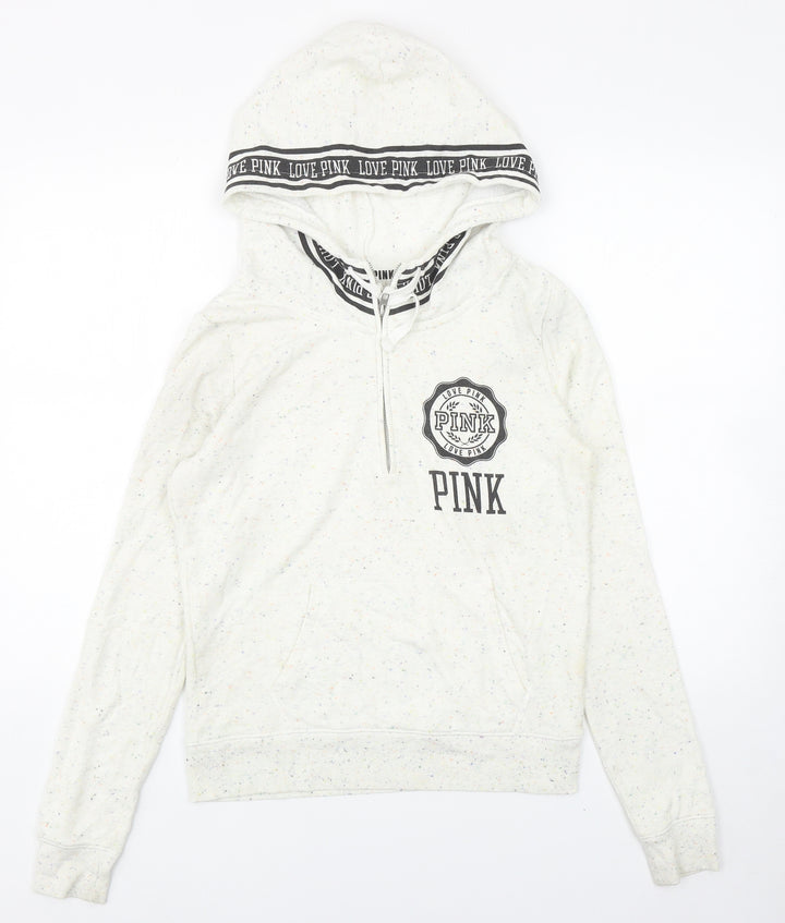 PINK Womens Ivory Cotton Pullover Hoodie Size S Zip