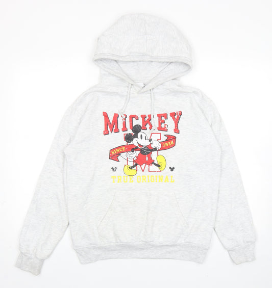 Front view of Primark women’s grey cotton pullover hoodie, size XS, pullover - mickey mouse