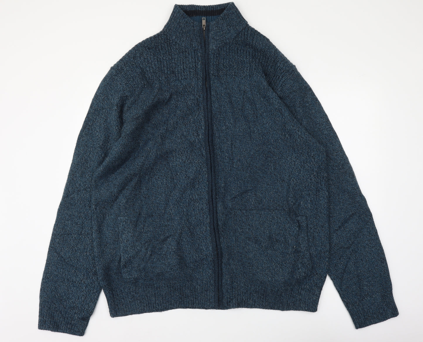 Marks and Spencer Mens Blue High Neck Acrylic Full Zip Jumper Size 2XL
