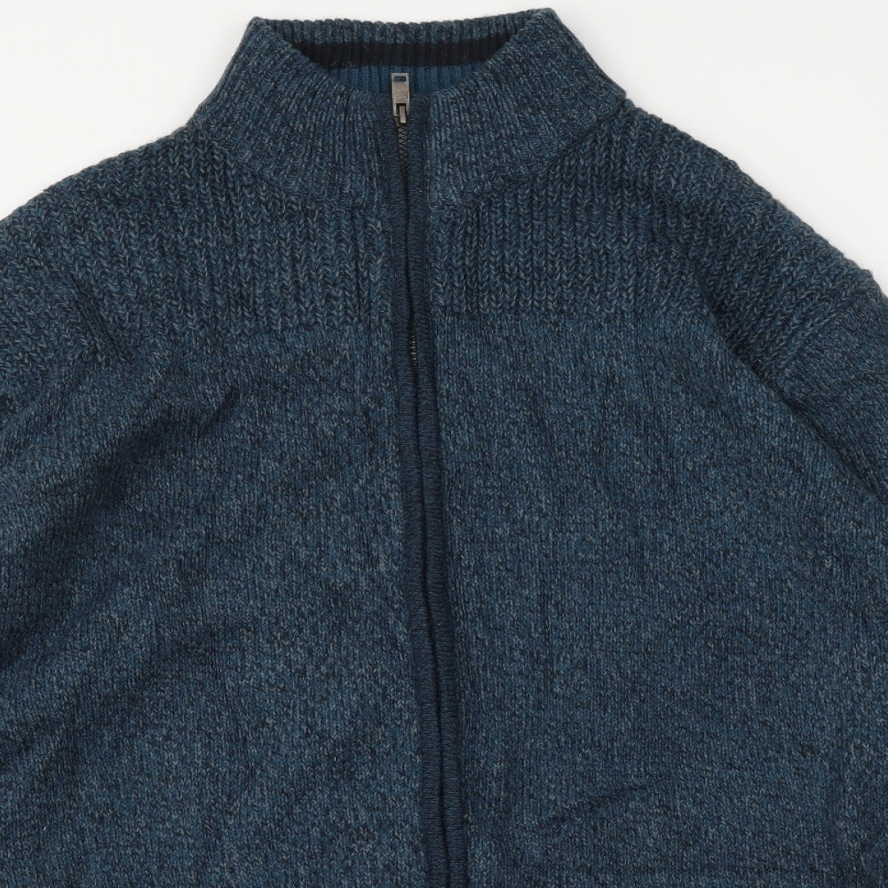 Marks and Spencer Mens Blue High Neck Acrylic Full Zip Jumper Size 2XL