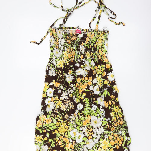 Hussy Moffo Womens Multicoloured Floral Viscose Mini Size 10 Square Neck Pullover