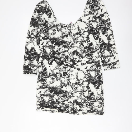 Internacionale Womens Black Geometric Cotton Basic Blouse Size 10 Scoop Neck