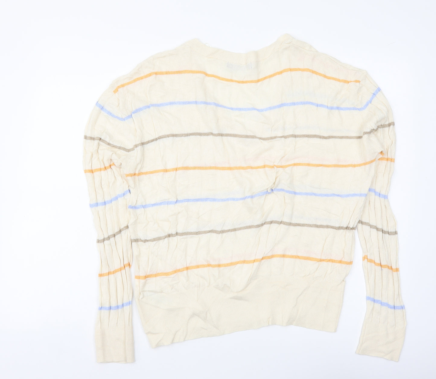 Marks and Spencer Womens Multicoloured V-Neck Striped Viscose Pullover Jumper Size L
