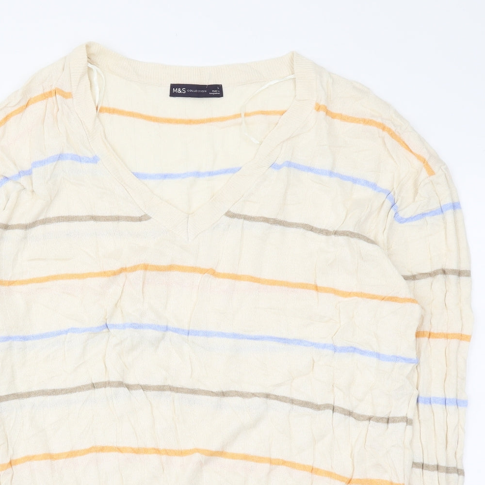 Marks and Spencer Womens Multicoloured V-Neck Striped Viscose Pullover Jumper Size L