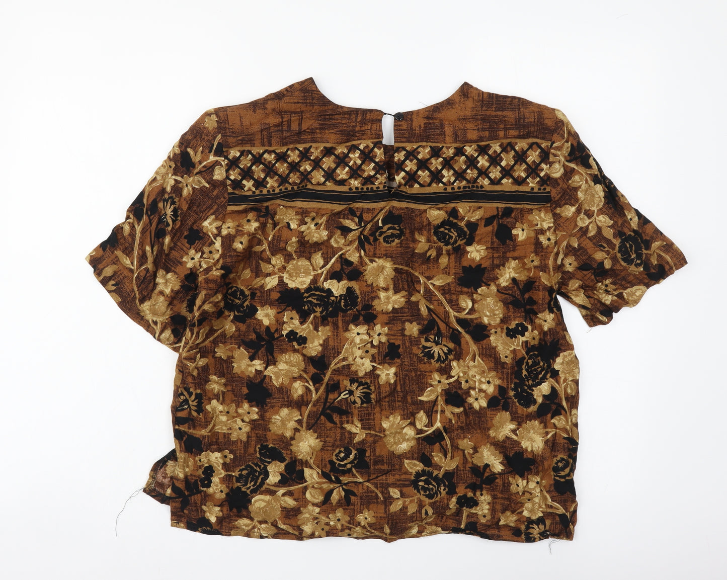 Melisa Lawrence Womens Brown Floral Viscose Basic T-Shirt Size M Round Neck