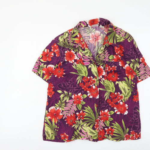 ERIKA Womens Multicoloured Floral Cotton Basic Button-Up Size M Collared