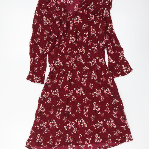 H&M Womens Purple Floral Viscose A-Line Size XS V-Neck Pullover