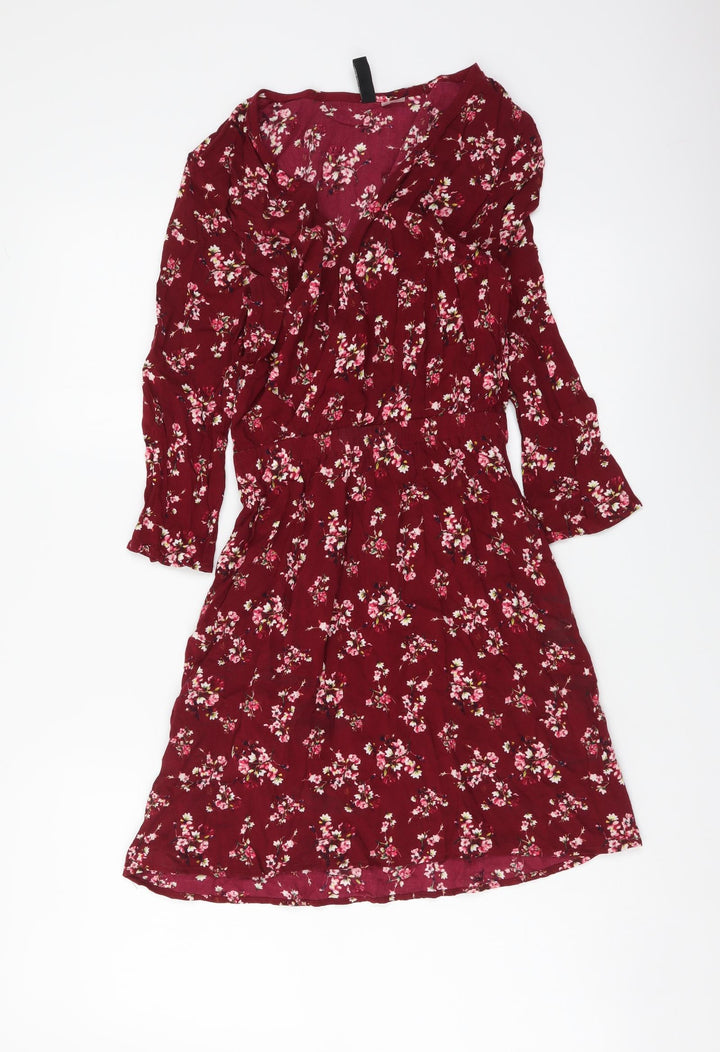 H&M Womens Purple Floral Viscose A-Line Size XS V-Neck Pullover