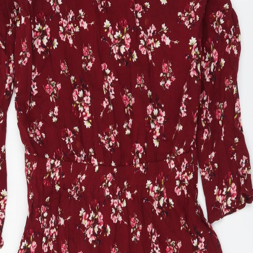 H&M Womens Purple Floral Viscose A-Line Size XS V-Neck Pullover