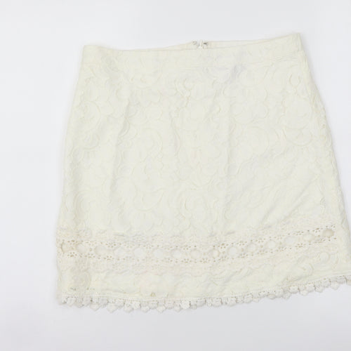 Topshop Womens Ivory Polyamide A-Line Skirt Size 10 Zip - Lace Detail