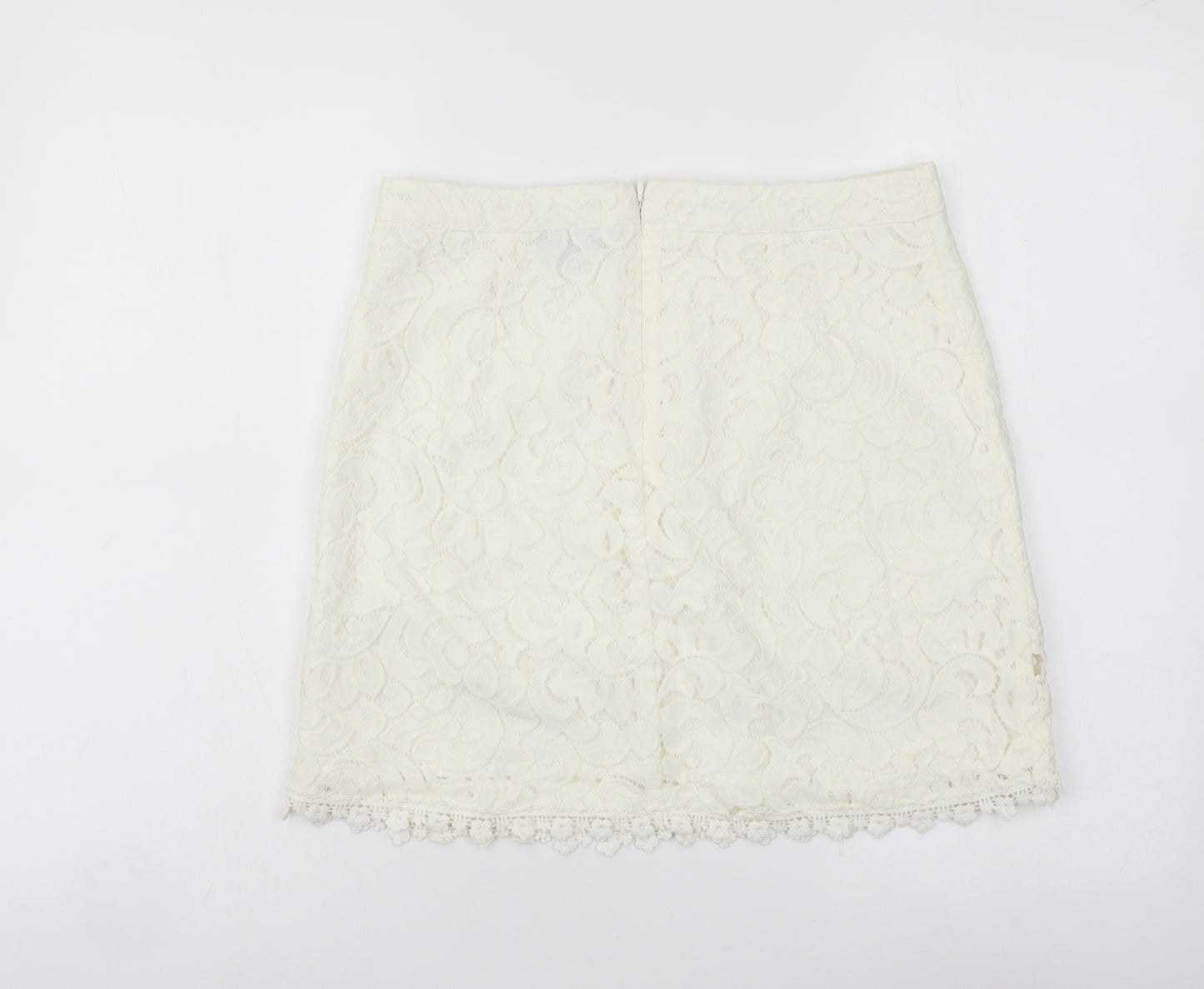 Topshop Womens Ivory Polyamide A-Line Skirt Size 10 Zip - Lace Detail