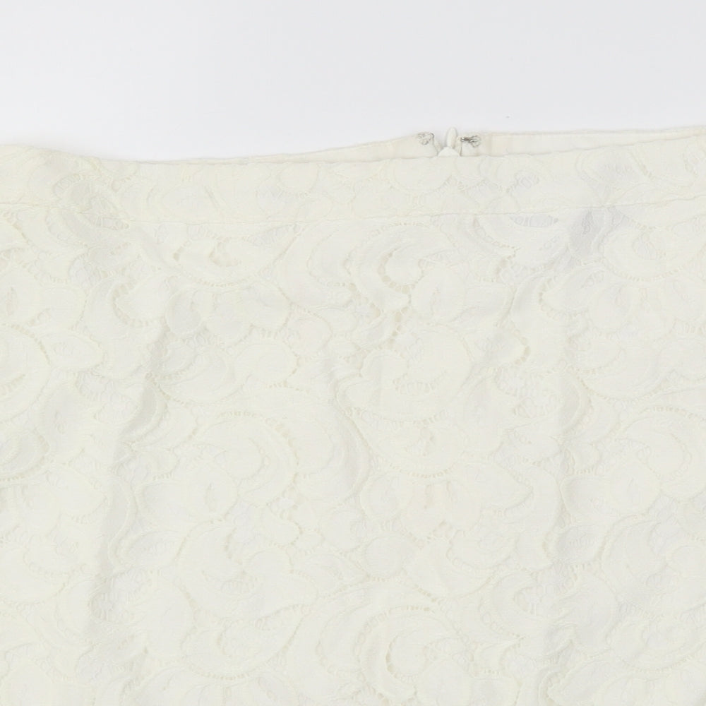 Topshop Womens Ivory Polyamide A-Line Skirt Size 10 Zip - Lace Detail