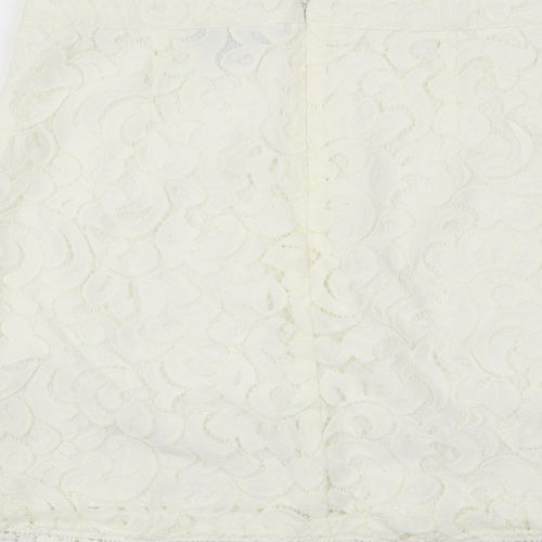 Topshop Womens Ivory Polyamide A-Line Skirt Size 10 Zip - Lace Detail