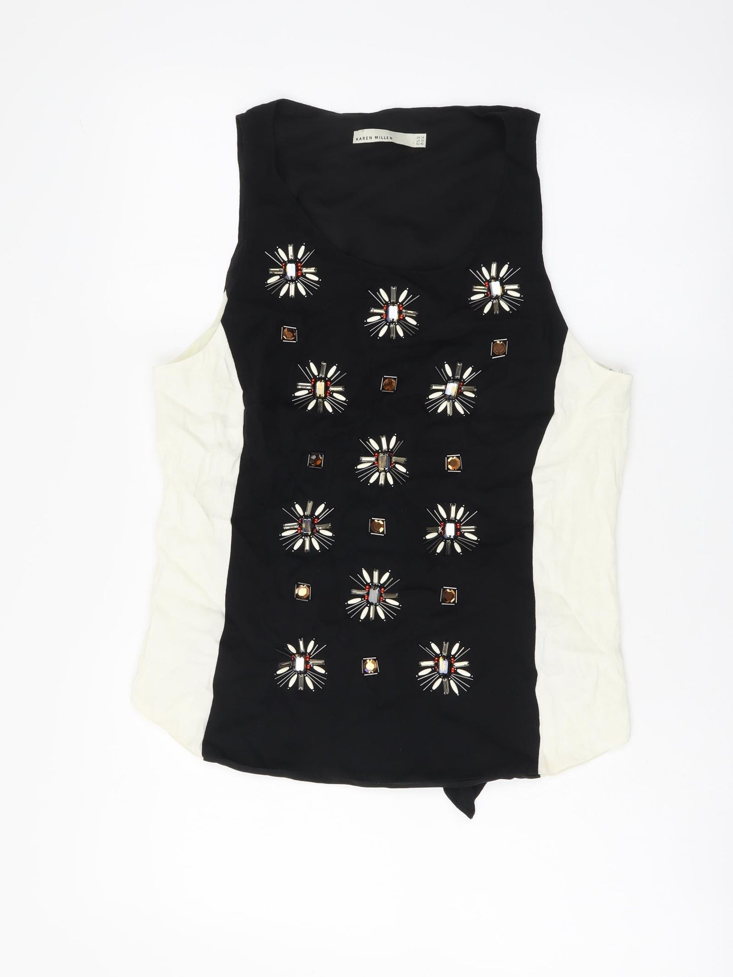 Karen Millen Womens Black Viscose Basic Blouse Size 14 Scoop Neck