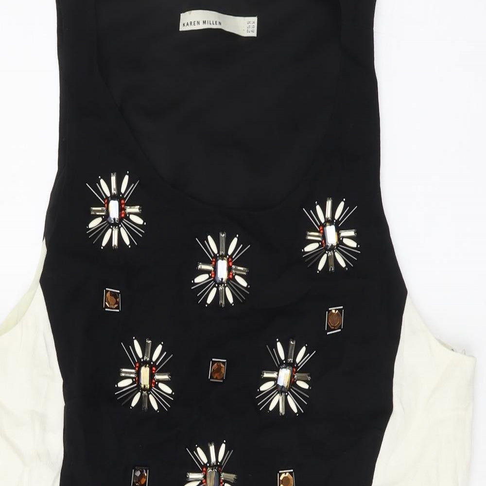 Karen Millen Womens Black Viscose Basic Blouse Size 14 Scoop Neck