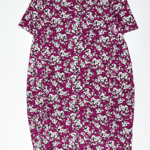 Autonomy Womens Purple Floral Viscose Pencil Dress Size 14 Round Neck Pullover
