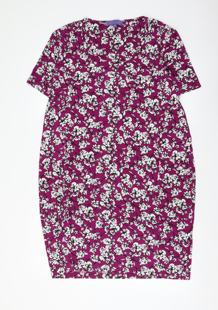 Autonomy Womens Purple Floral Viscose Pencil Dress Size 14 Round Neck Pullover