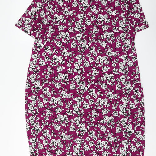 Autonomy Womens Purple Floral Viscose Pencil Dress Size 14 Round Neck Pullover