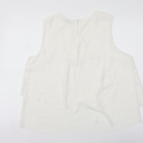 Mango Womens Ivory Polyester Basic Tank Size L Round Neck