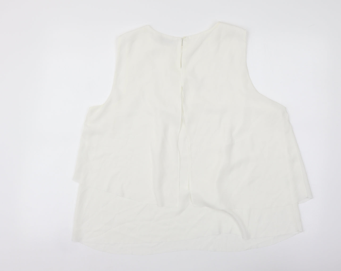 Mango Womens Ivory Polyester Basic Tank Size L Round Neck
