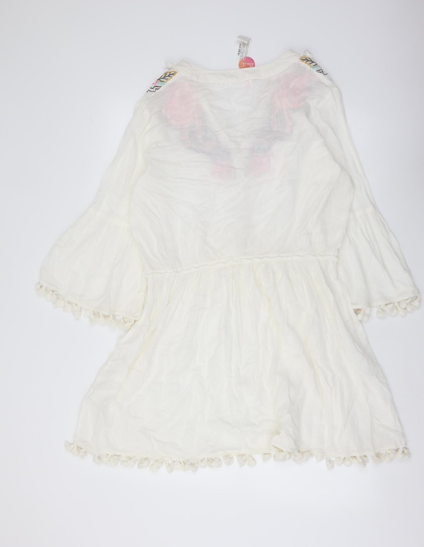 Accessorize Womens Ivory Cotton Kaftan Size M V-Neck Pullover - Beach Cover Up
